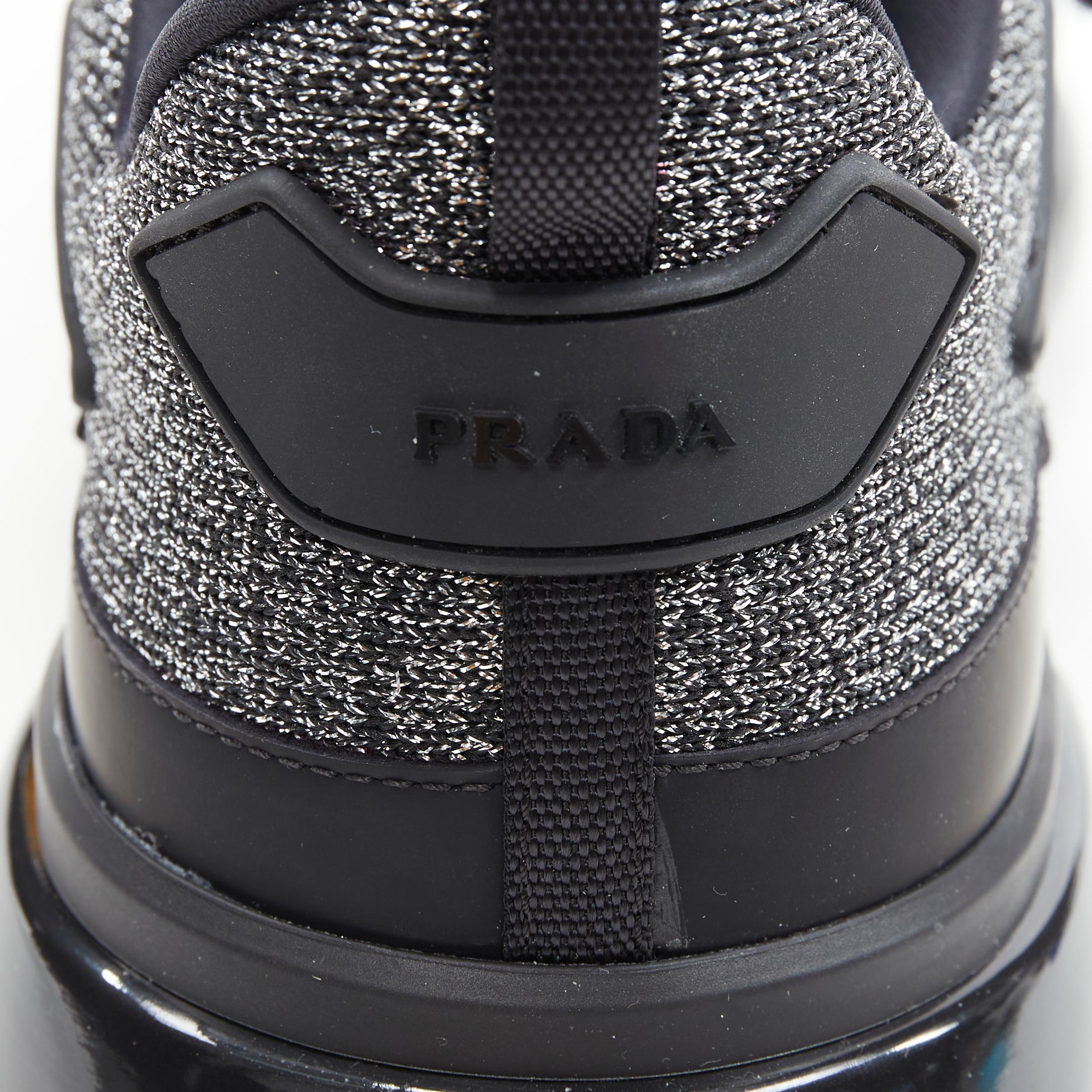 new PRADA 2018 Cloudbust lurex silver black rubber logo low sneaker UK6 EU40 US7 2