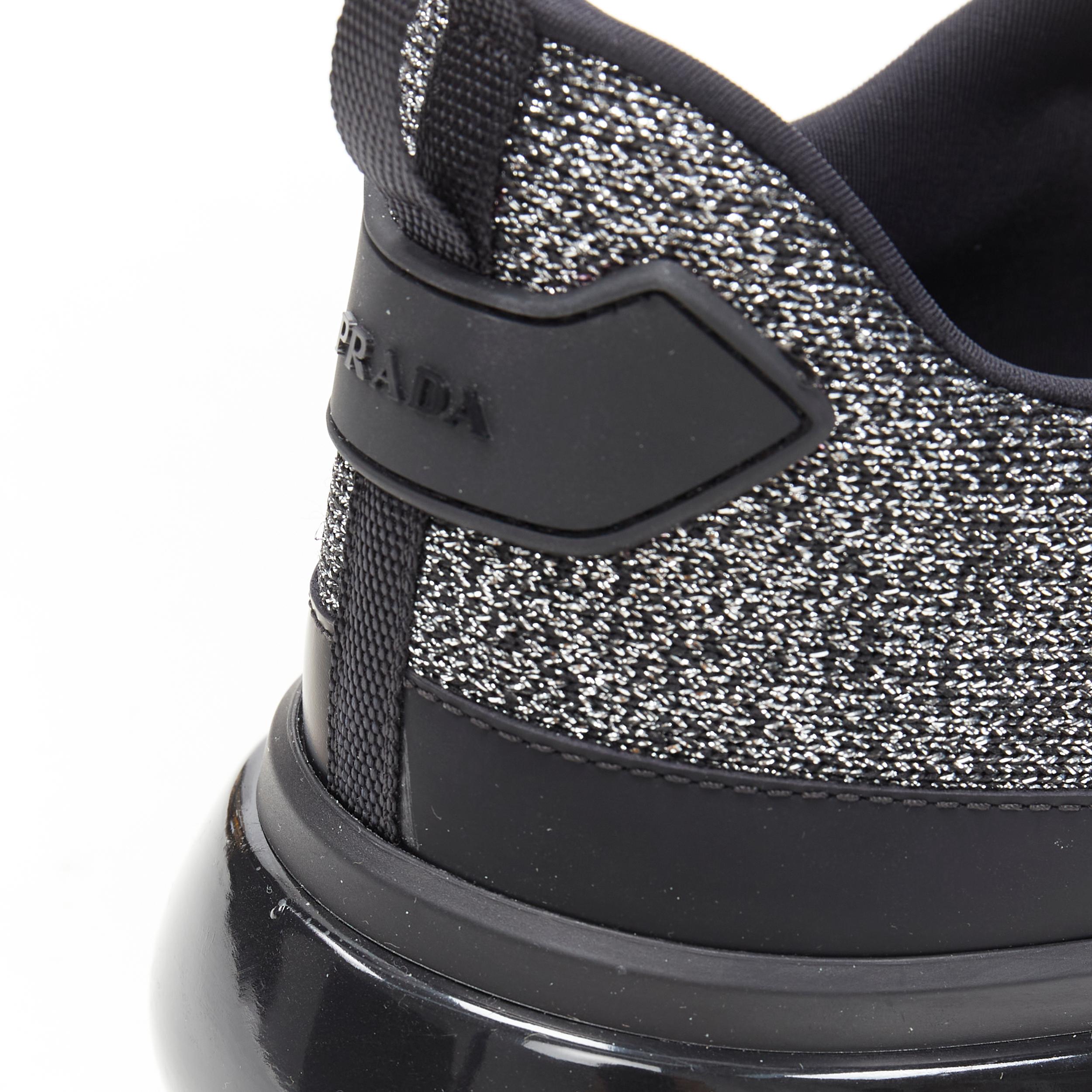 new PRADA 2018 Cloudbust lurex silver black rubber logo low sneaker UK6 EU40 US7 3