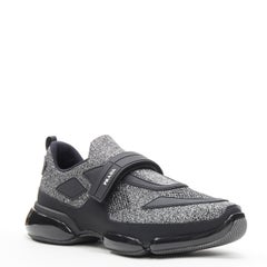 new PRADA 2018 Cloudbust lurex silver black rubber logo low sneaker UK6.5