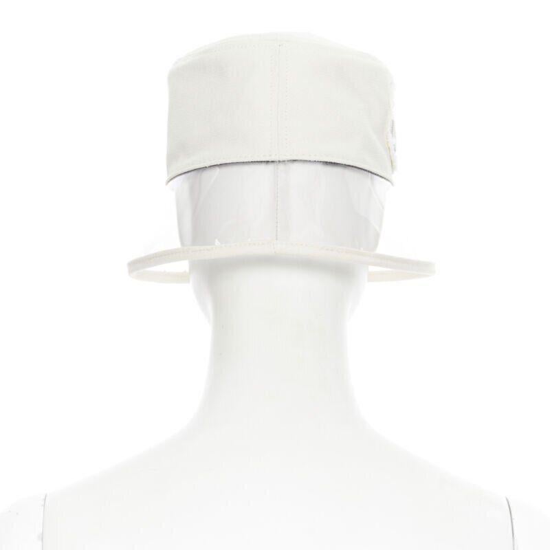 Women's new PRADA 2018 cream cotton frayed logo clear PVC brim shield 90's bucket hat M