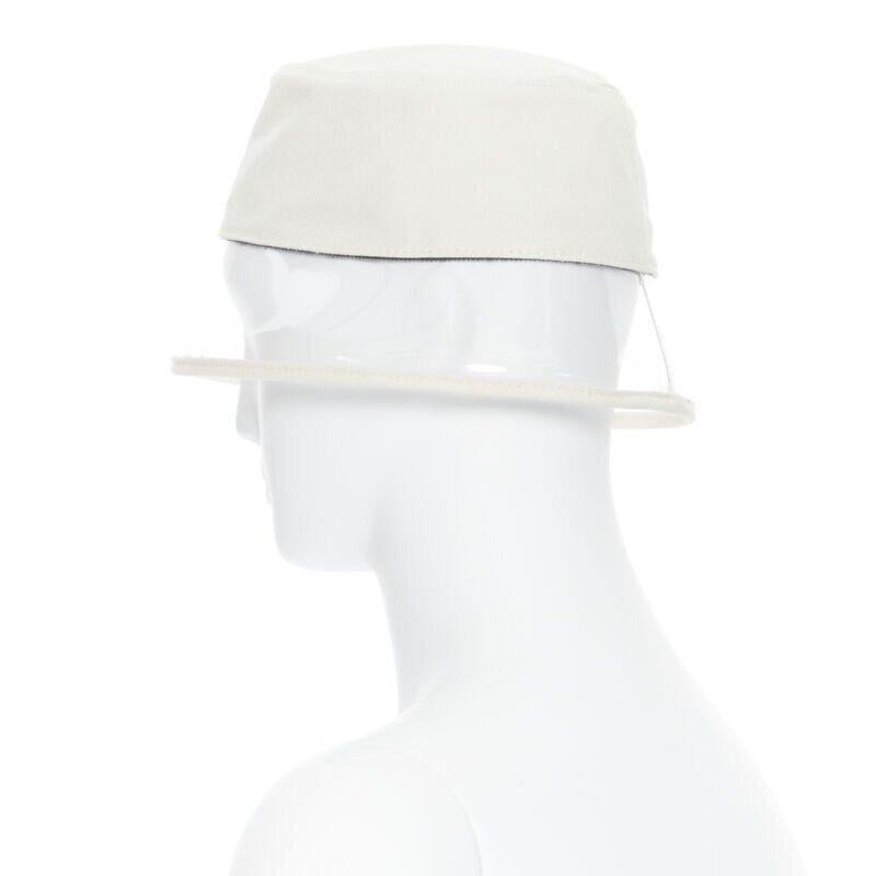 new PRADA 2018 cream cotton frayed logo clear PVC brim shield 90's bucket hat M 3