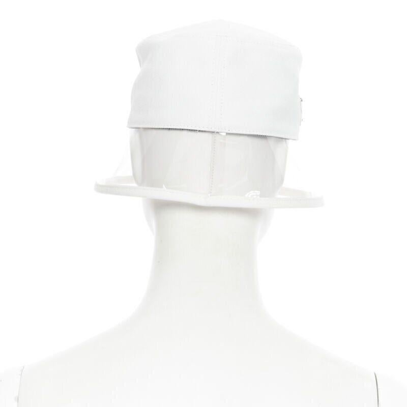 Women's new PRADA 2018 cream cotton triangle logo clear PVC brim 90's bucket hat S