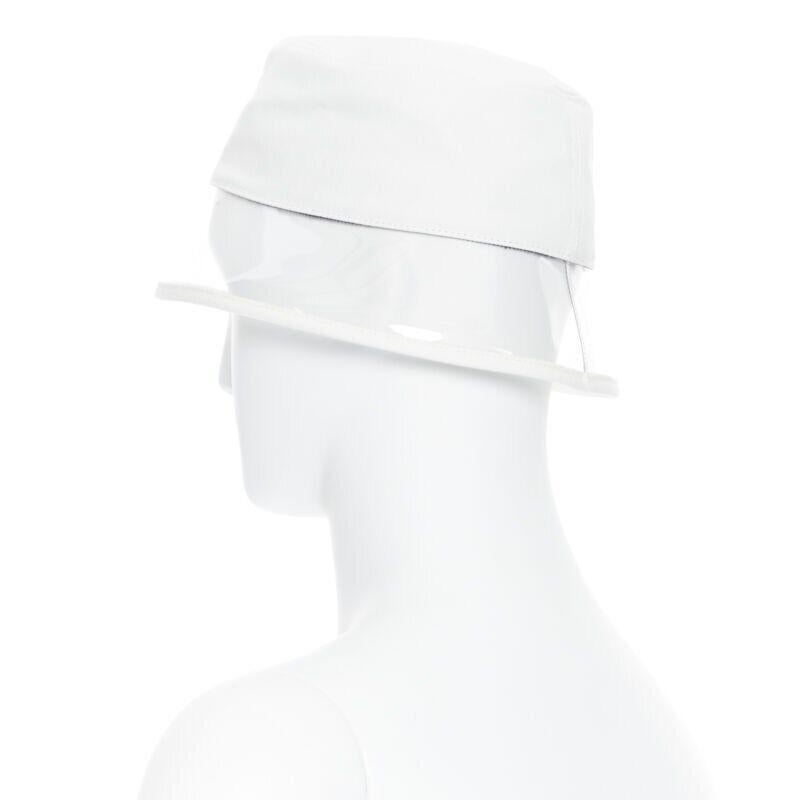 new PRADA 2018 cream cotton triangle logo clear PVC brim 90's bucket hat S 4