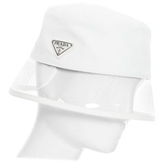 new PRADA 2018 cream cotton triangle logo clear PVC brim 90's bucket hat S