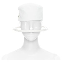 Used new PRADA 2018 cream cotton triangle logo clear PVC brim 90's bucket hat S