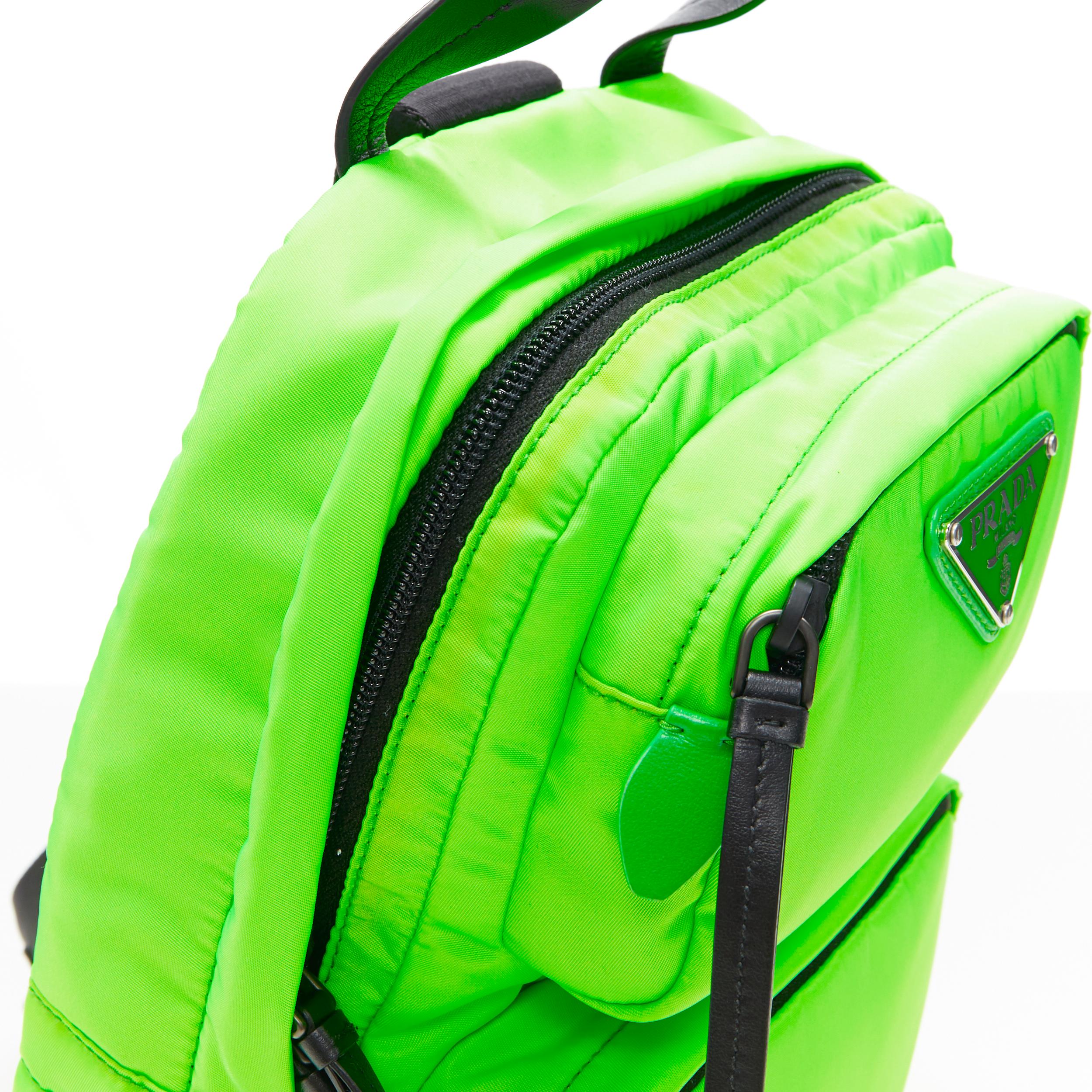 new PRADA 2018 Fluorescent neon green dual pocket one shoulder small backpack 2