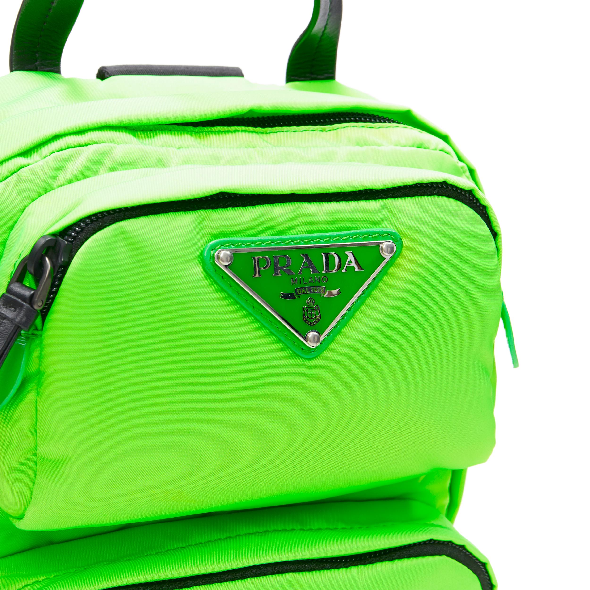 new PRADA 2018 Fluorescent neon green dual pocket one shoulder small backpack In New Condition In Hong Kong, NT