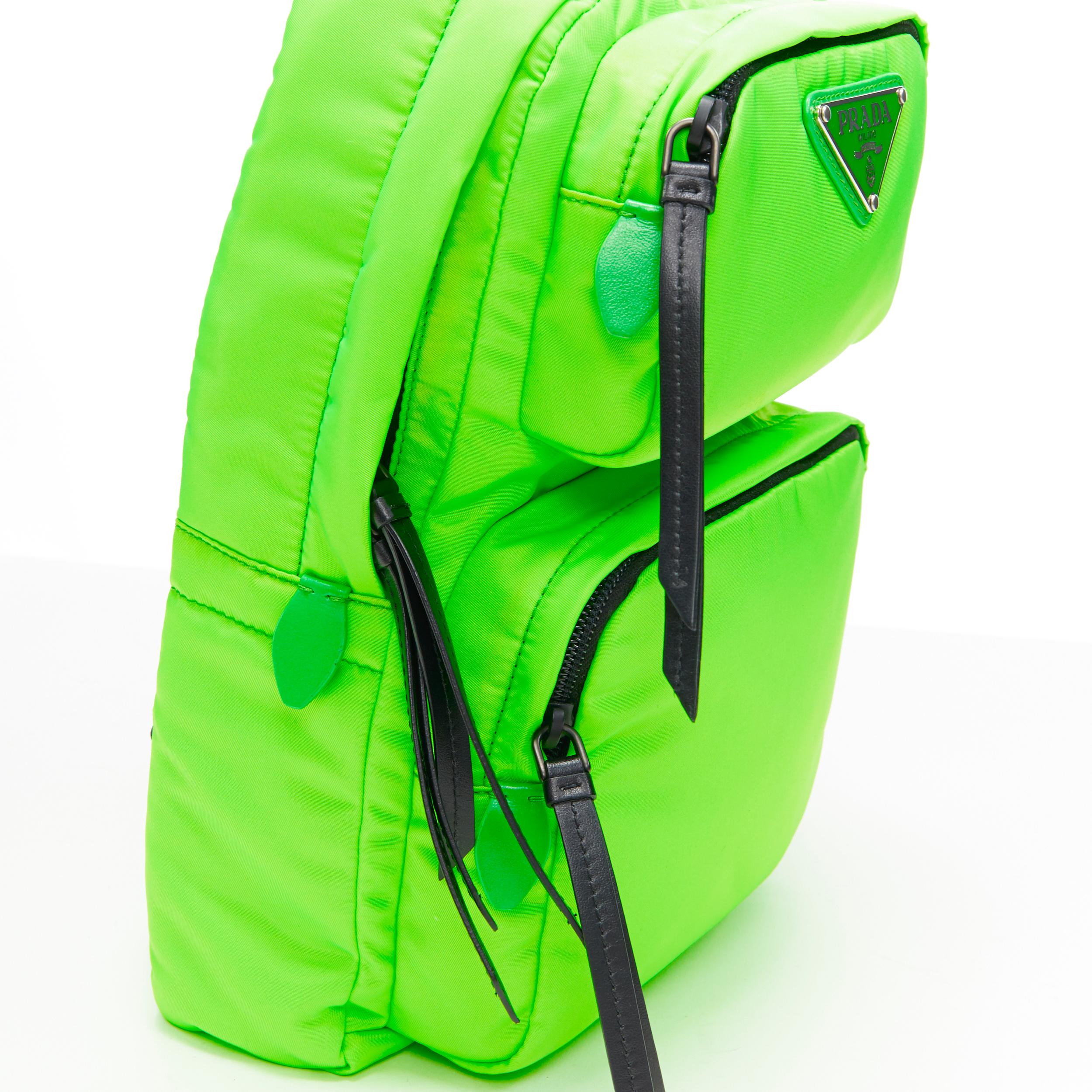 Women's new PRADA 2018 Fluorescent neon green dual pocket one shoulder small backpack