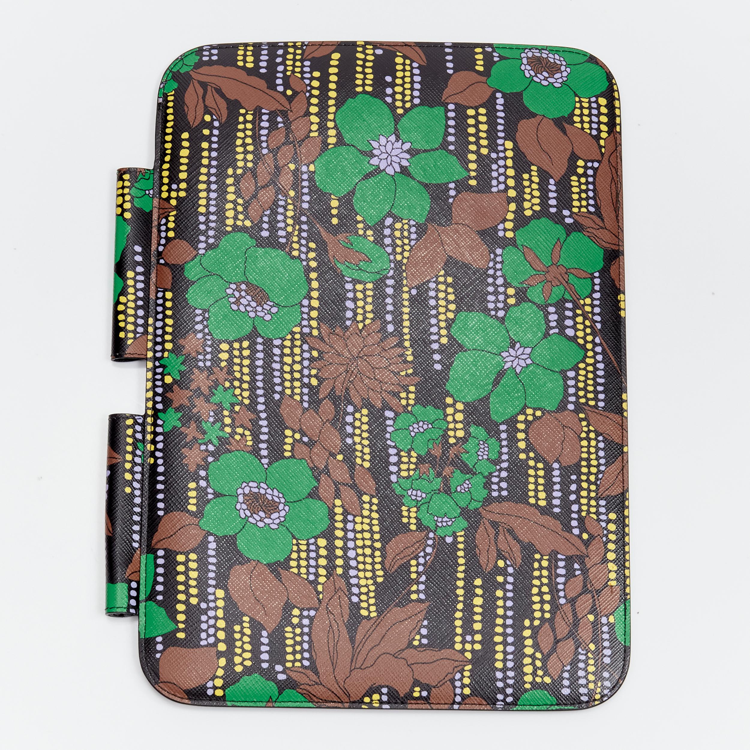 Gray new PRADA 2018 green brown purple flower smeraldo saffiano leather iPad case For Sale