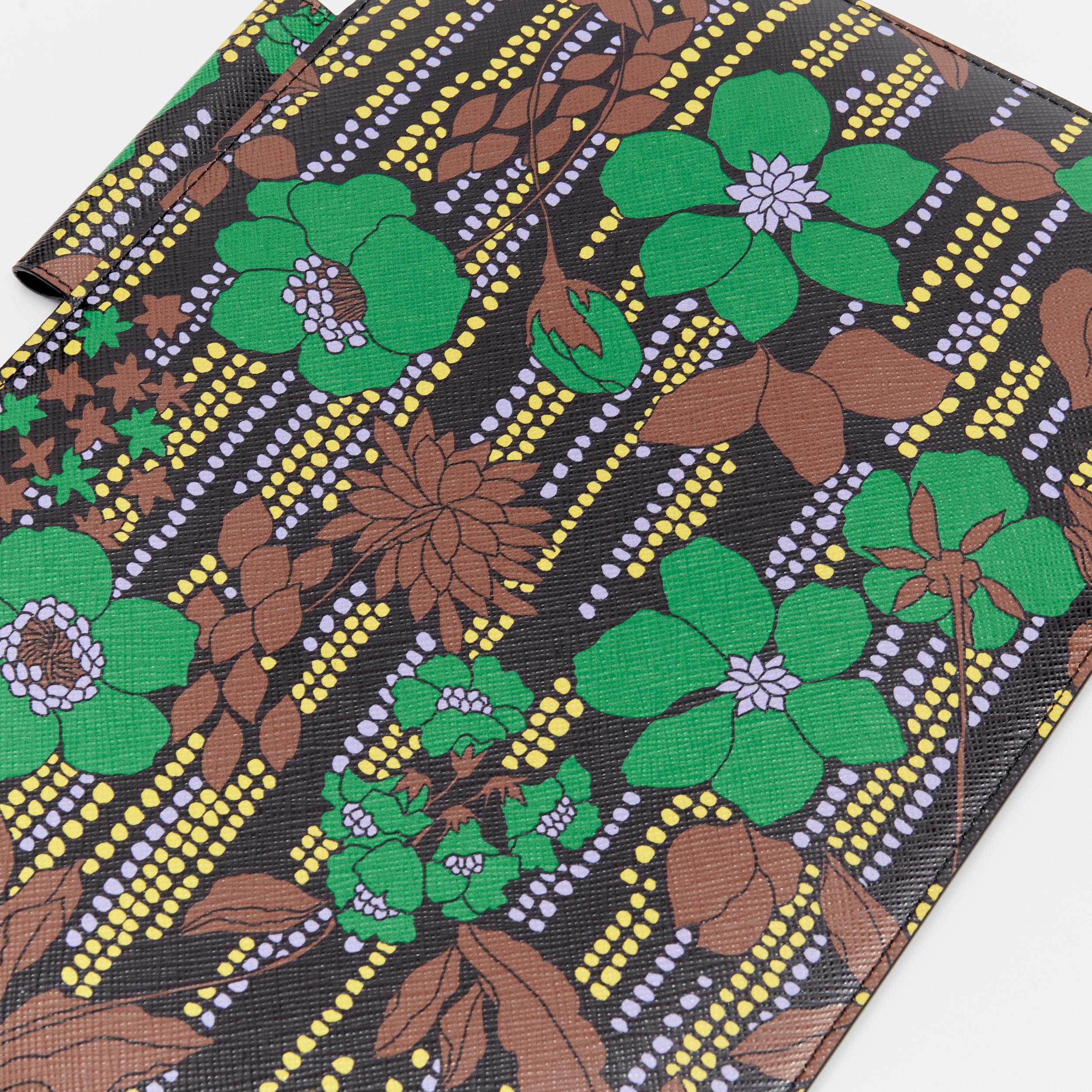 new PRADA 2018 green brown purple flower smeraldo saffiano leather iPad case In New Condition In Hong Kong, NT
