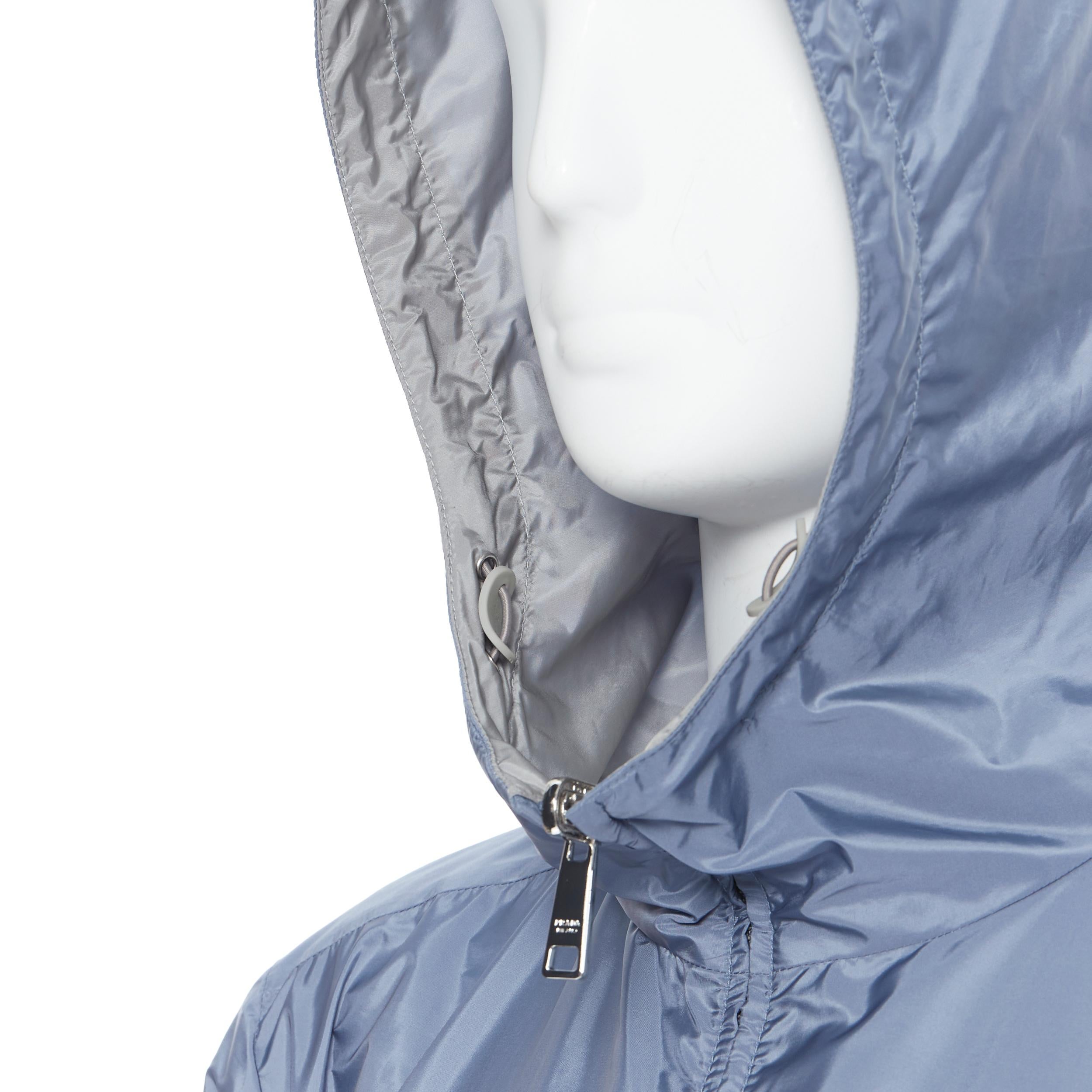 new PRADA 2018 grey blue nylon reversible hooded windbreaker jacket IT56 3XL 2