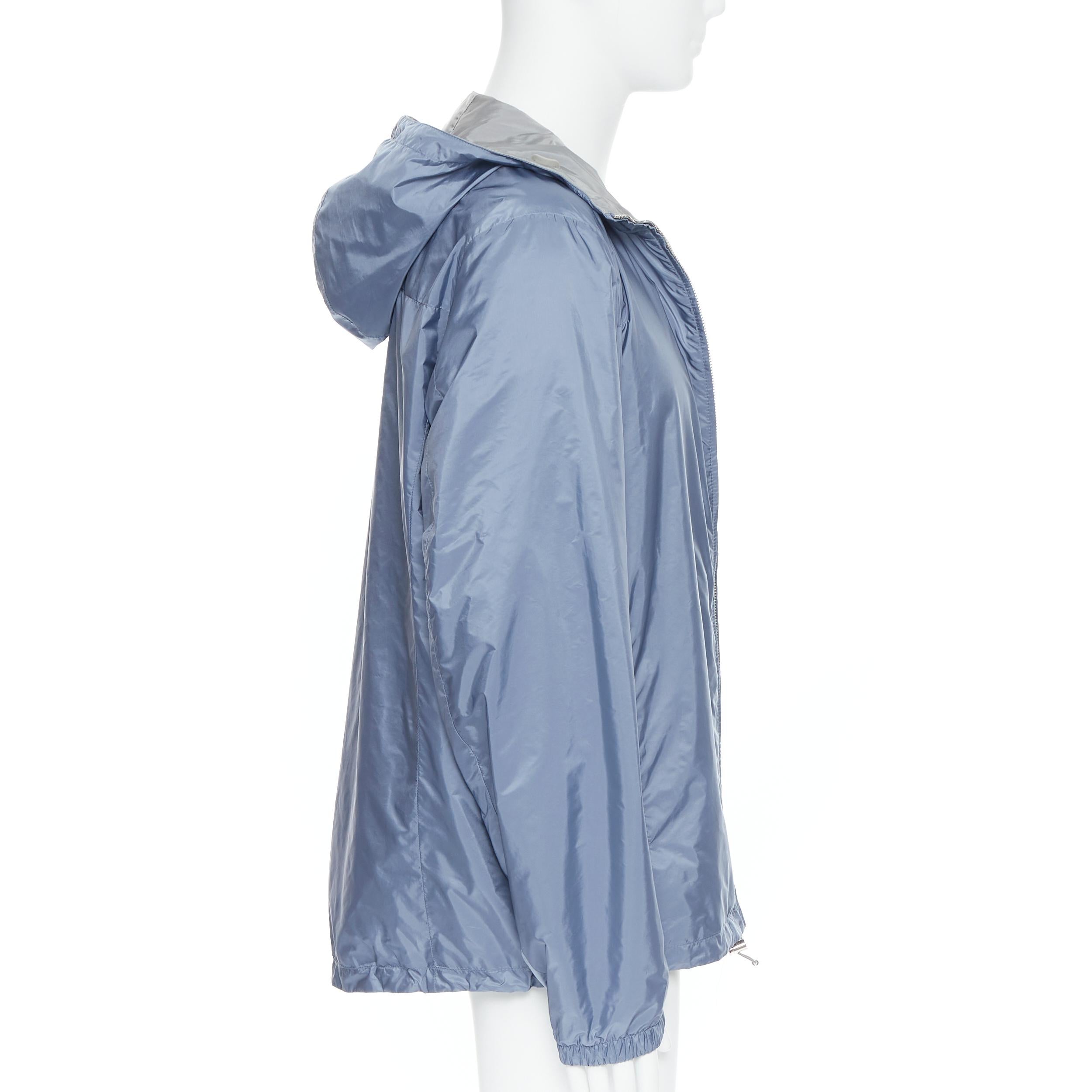 Blue new PRADA 2018 grey blue nylon reversible hooded windbreaker jacket IT56 3XL