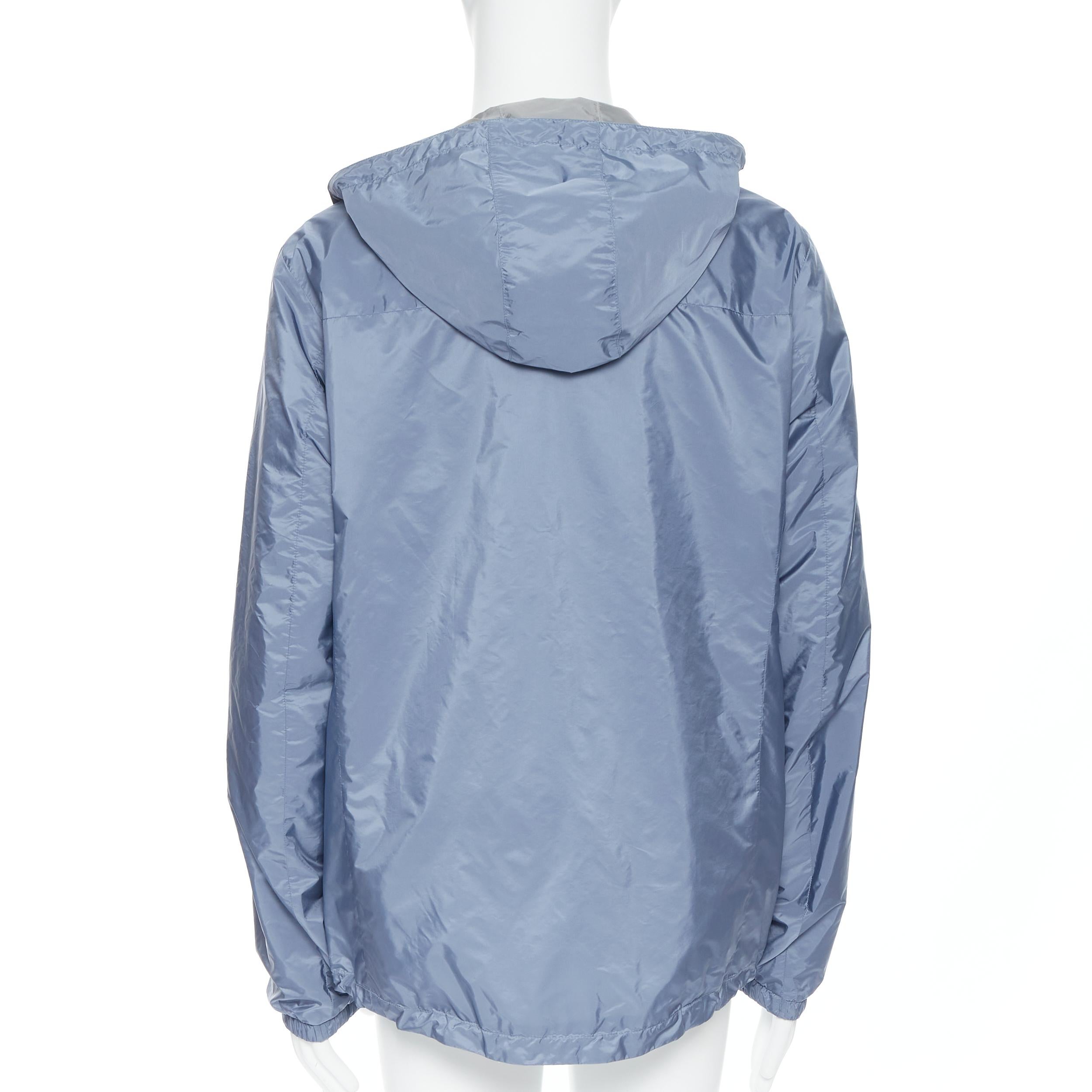 new PRADA 2018 grey blue nylon reversible hooded windbreaker jacket IT56 3XL In New Condition In Hong Kong, NT