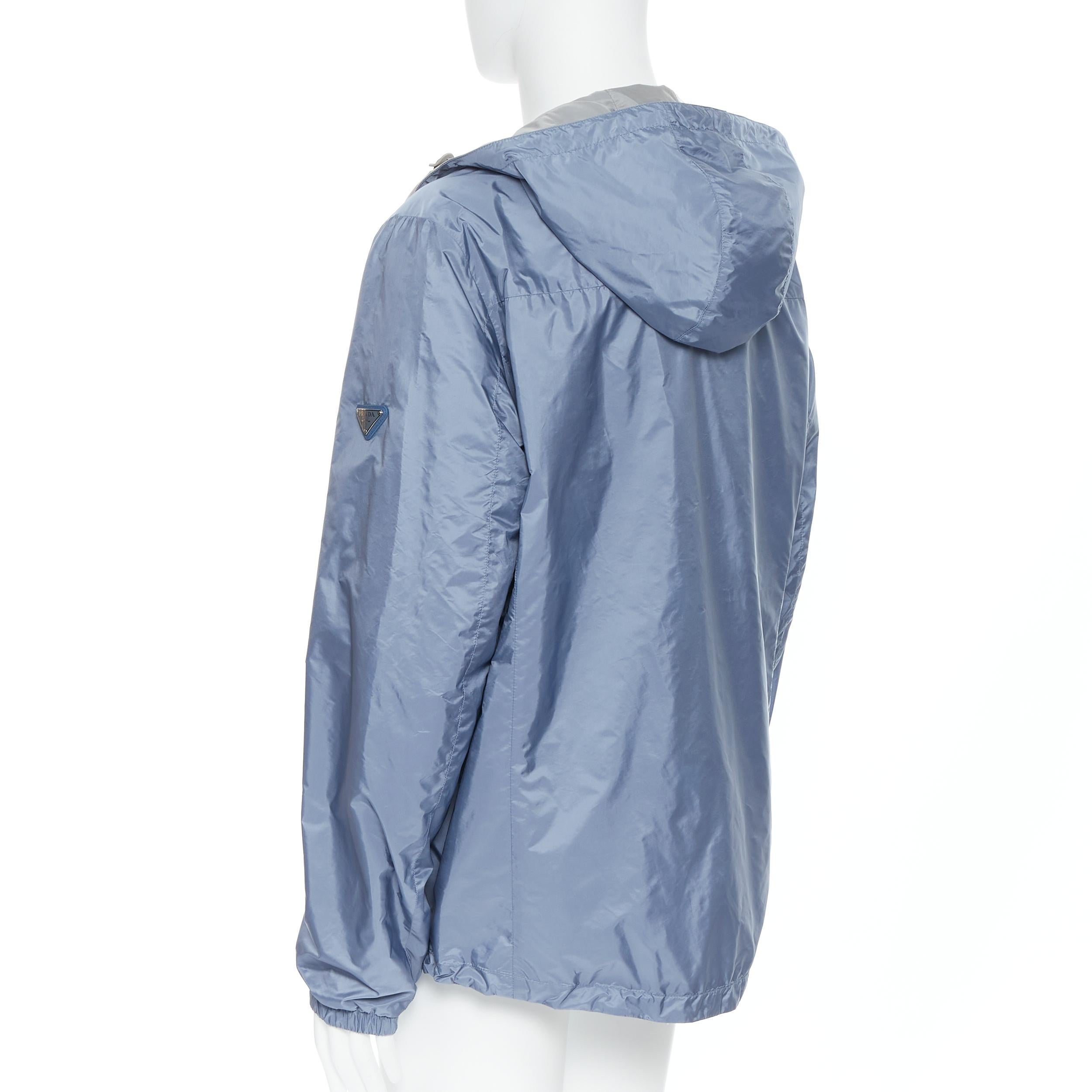 new PRADA 2018 grey blue nylon reversible hooded windbreaker jacket IT56 3XL 1