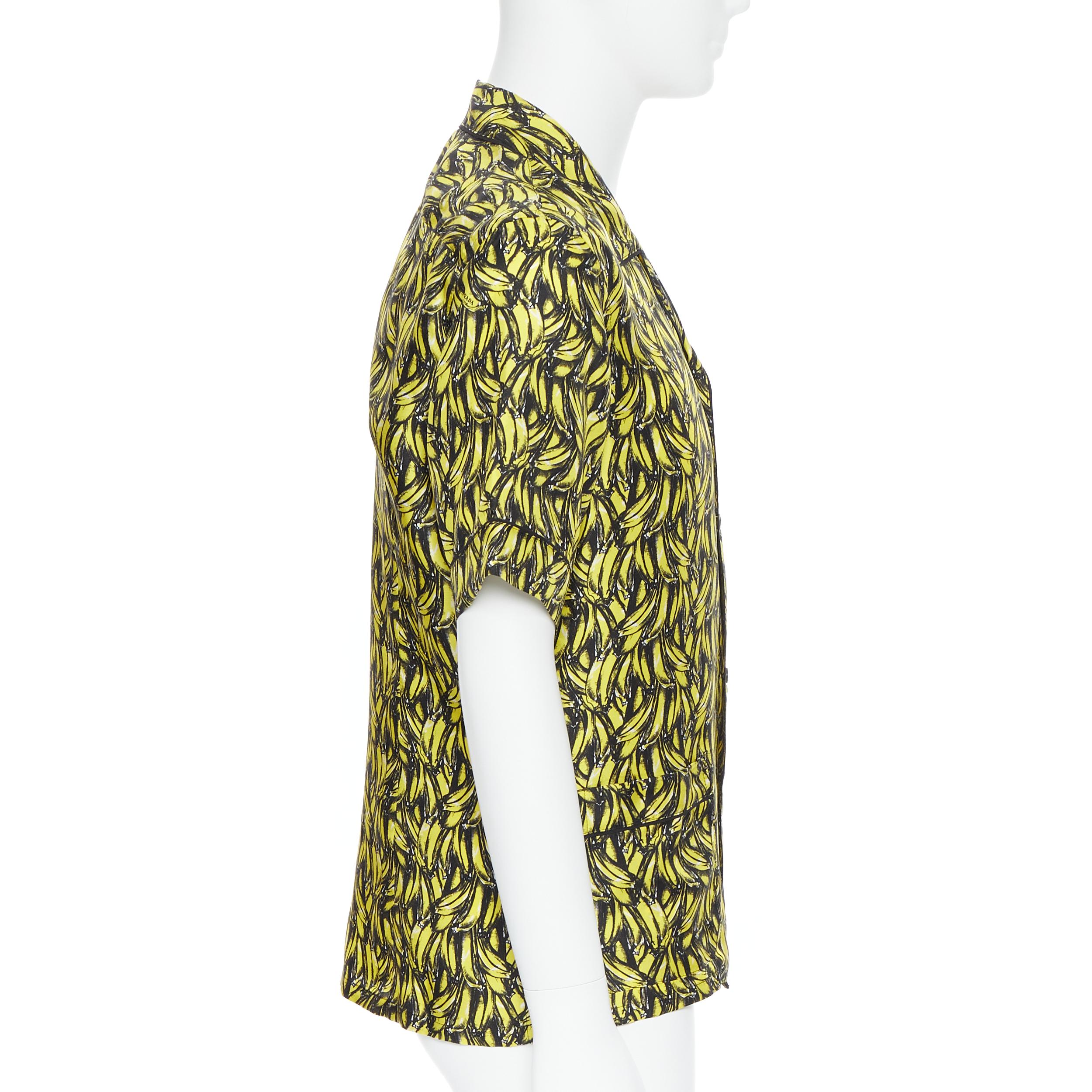 new PRADA 2018 iconic Banana yellow 100% silk short sleeve bowling shirt S In New Condition In Hong Kong, NT