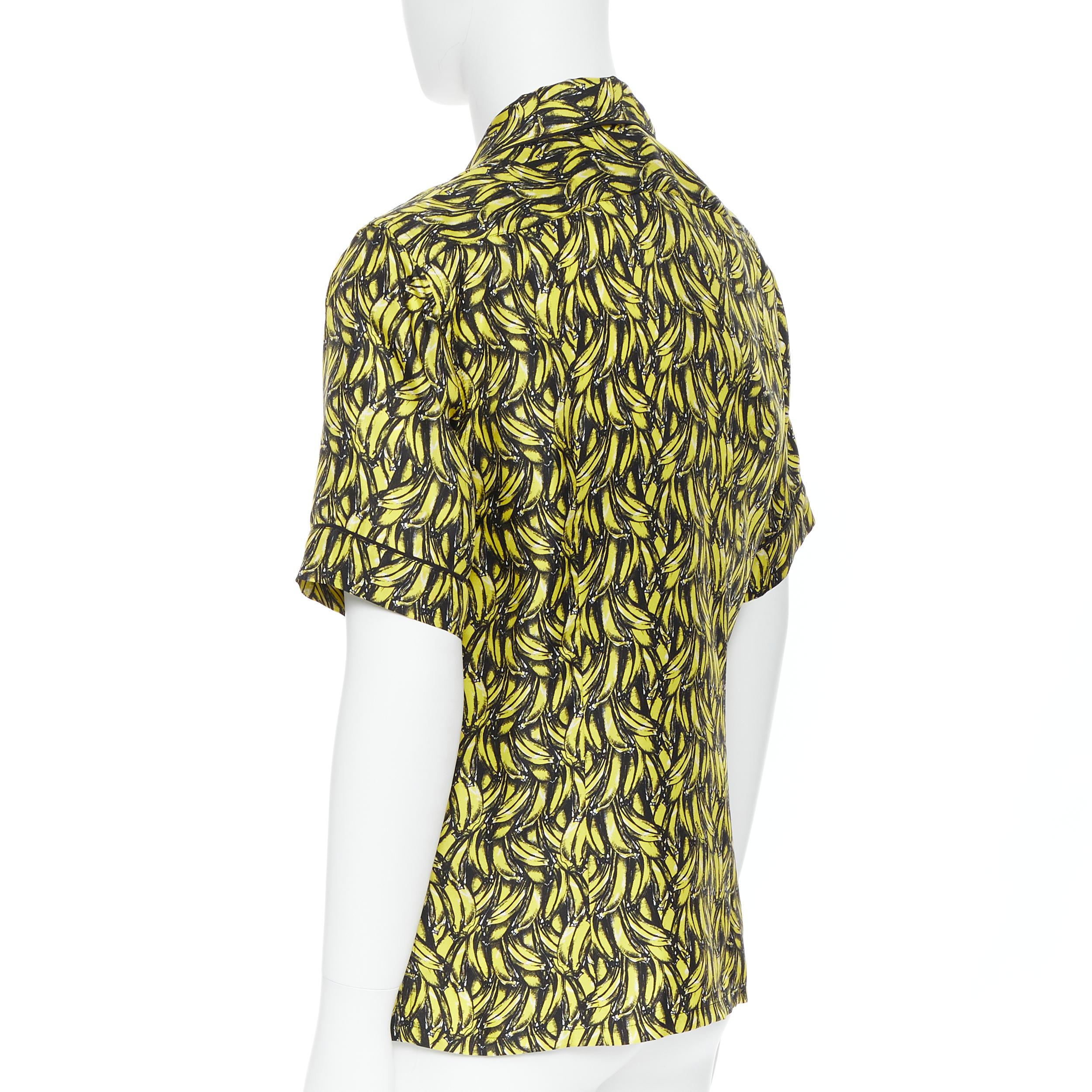 new PRADA 2018 iconic Banana yellow 100% silk short sleeve bowling shirt S 1