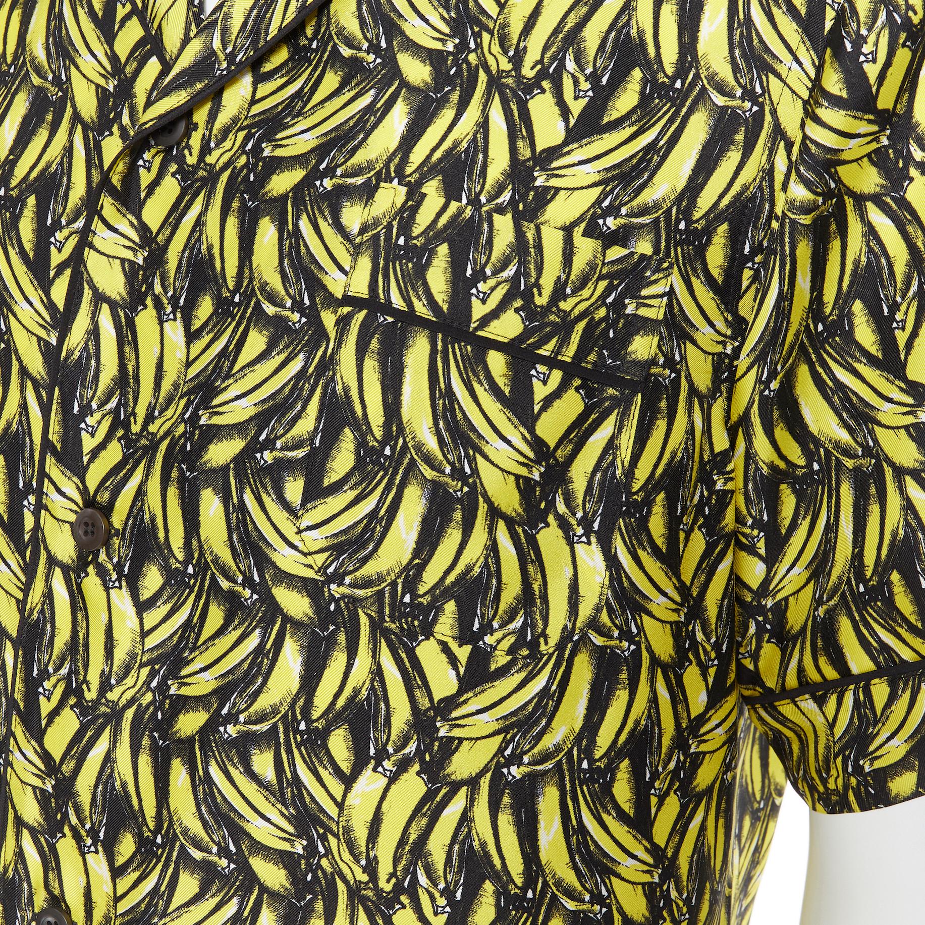 new PRADA 2018 iconic Banana yellow 100% silk short sleeve bowling shirt S 2