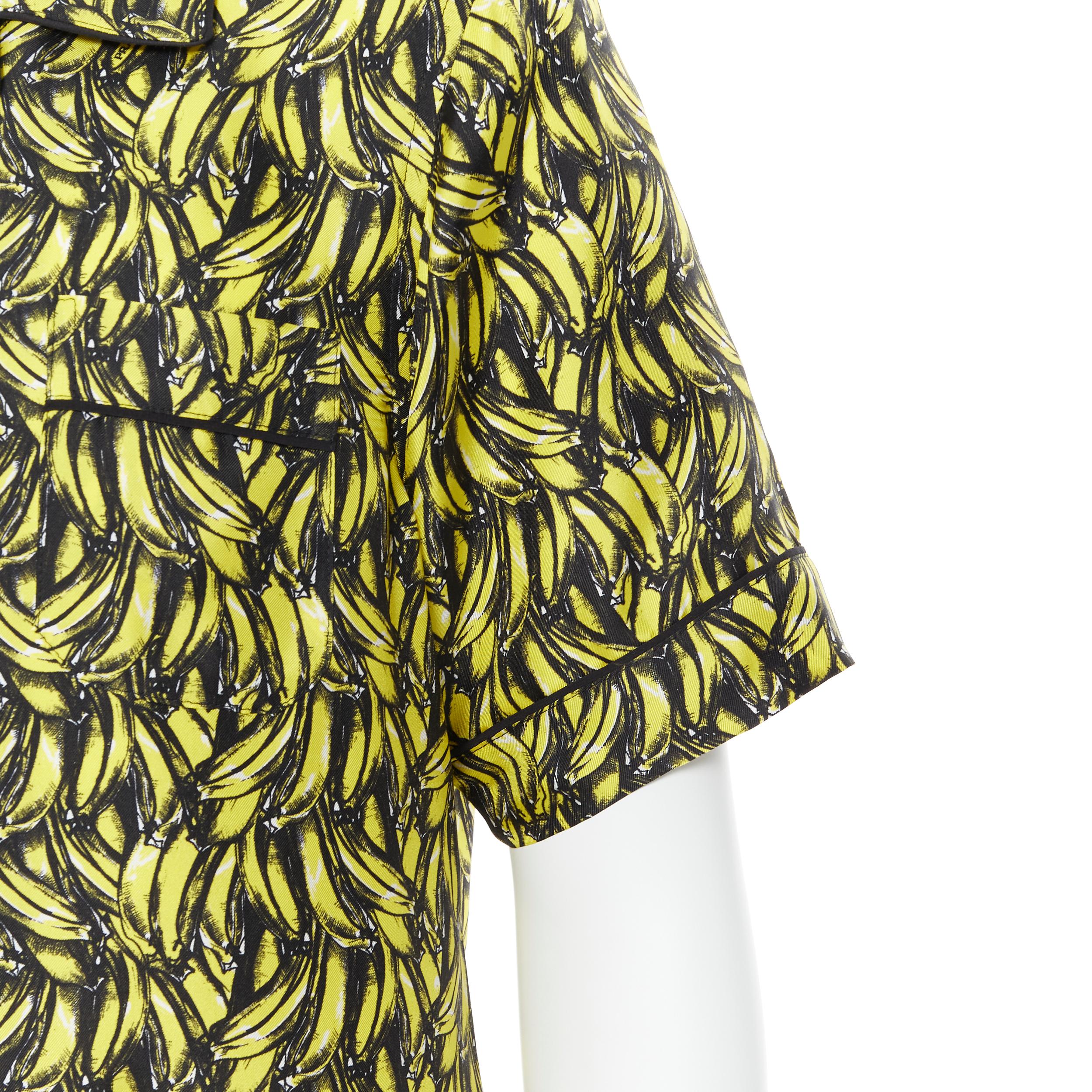 new PRADA 2018 iconic Banana yellow 100% silk short sleeve bowling shirt S 3