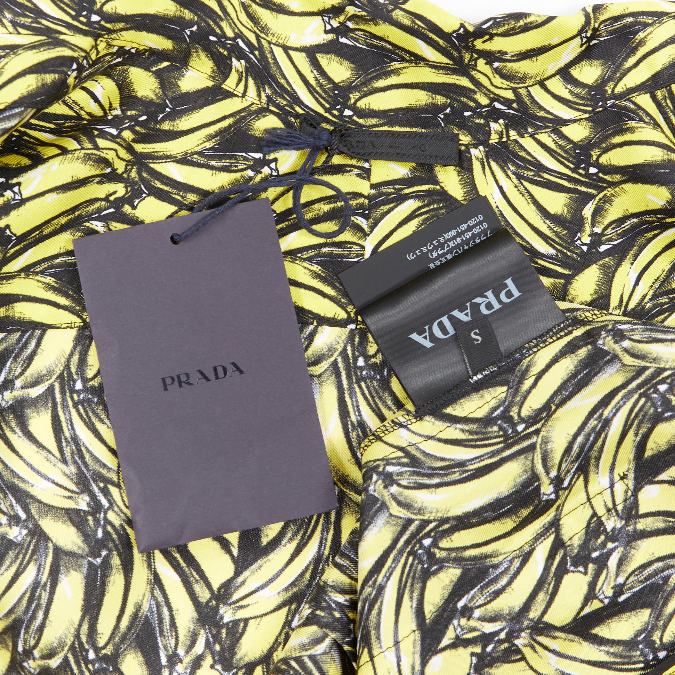 new PRADA 2018 iconic Banana yellow 100% silk short sleeve bowling shirt S 4