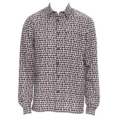 new PRADA 2018 Losanga abstract geometric print studded collar shirt EU38 S