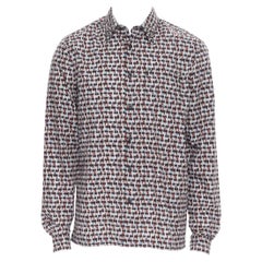new PRADA 2018 Losanga abstract geometric print studded collar shirt EU39 M