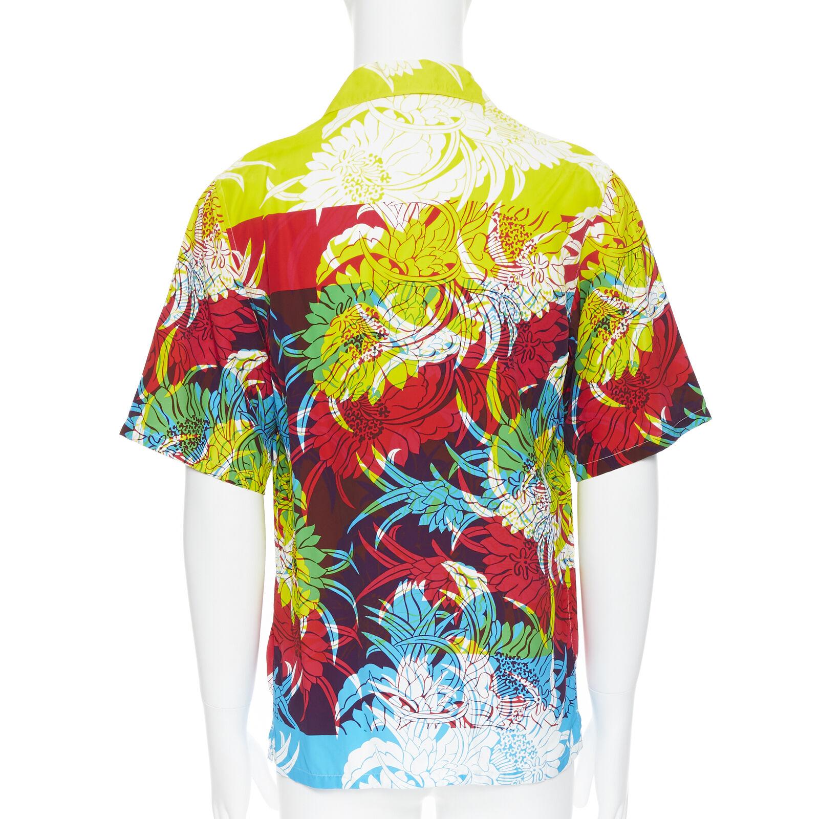 Men's new PRADA 2018 Psychedelic Hibiscus yellow floral print Hawaiian bowling shirt S For Sale