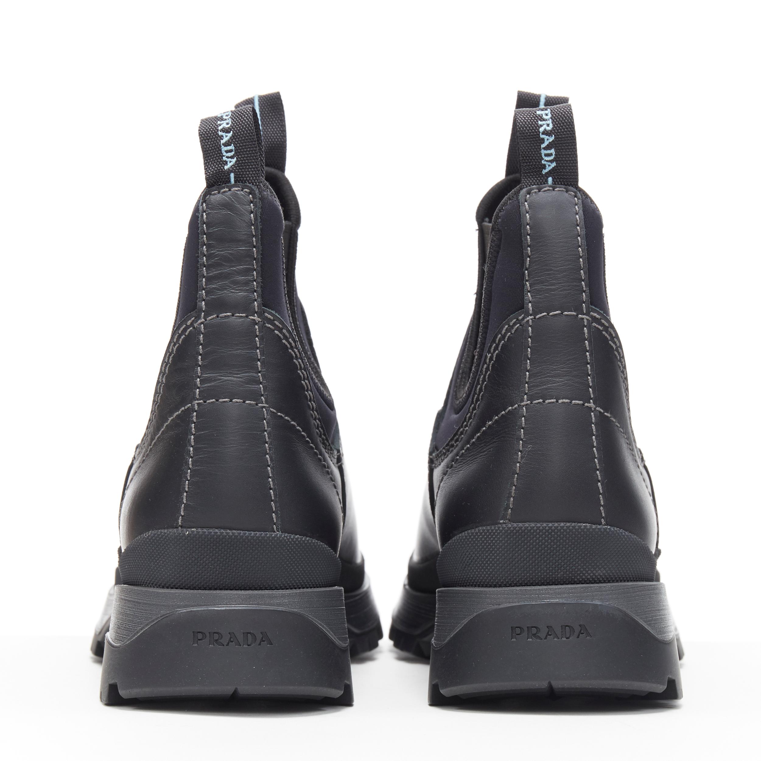 De los hombres nuevo PRADA 2018 Pasarela Brixxen negro becerro suela chelsea botas UK6.5 EU40.5