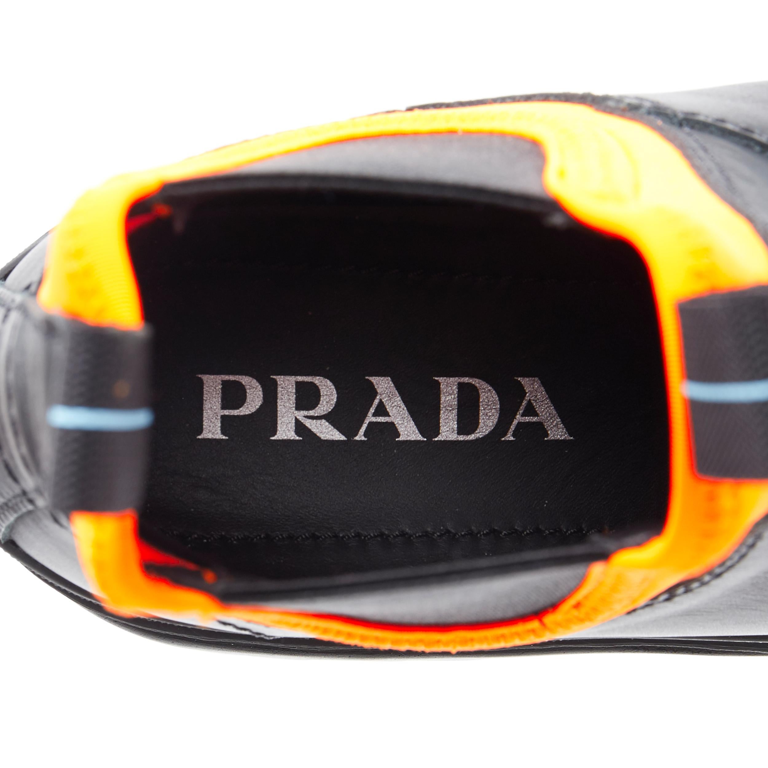new PRADA 2018 Runway neon orange neoprene black leather ankle combat boot EU40 2