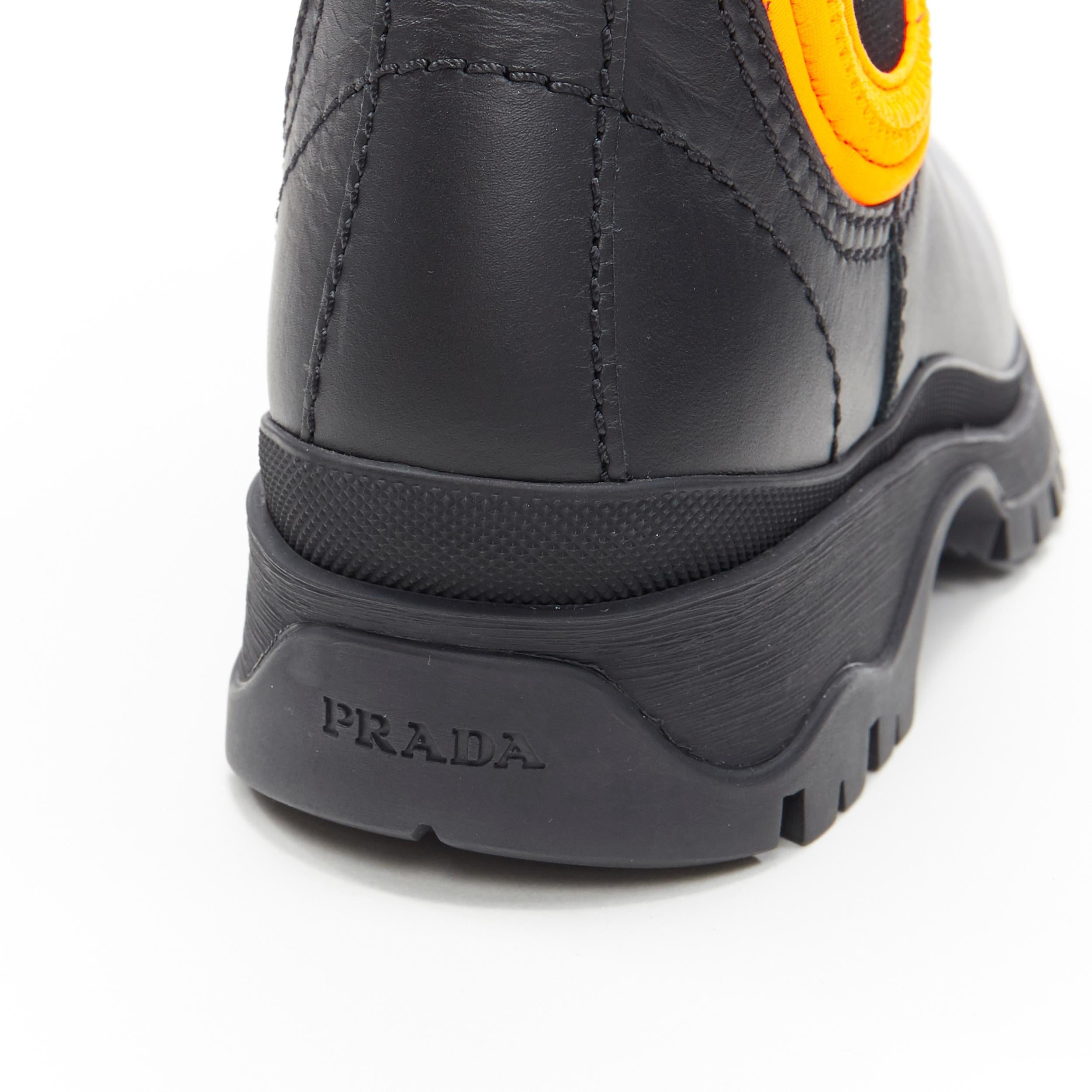 Women's new PRADA 2018 Runway neon orange neoprene black leather ankle rugged boot EU36