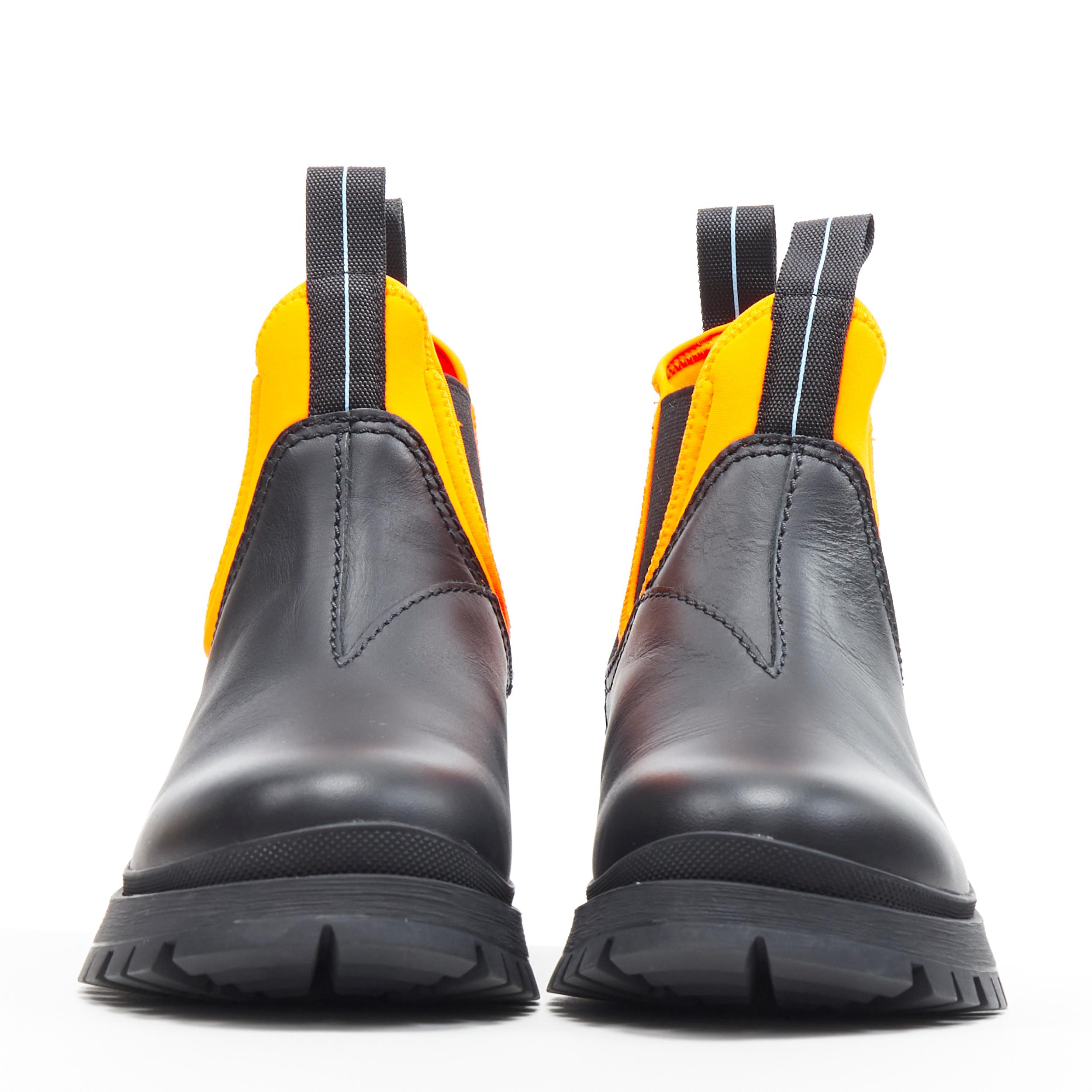 Black new PRADA 2018 Runway neon orange neoprene black leather chelsea boot EU39.5