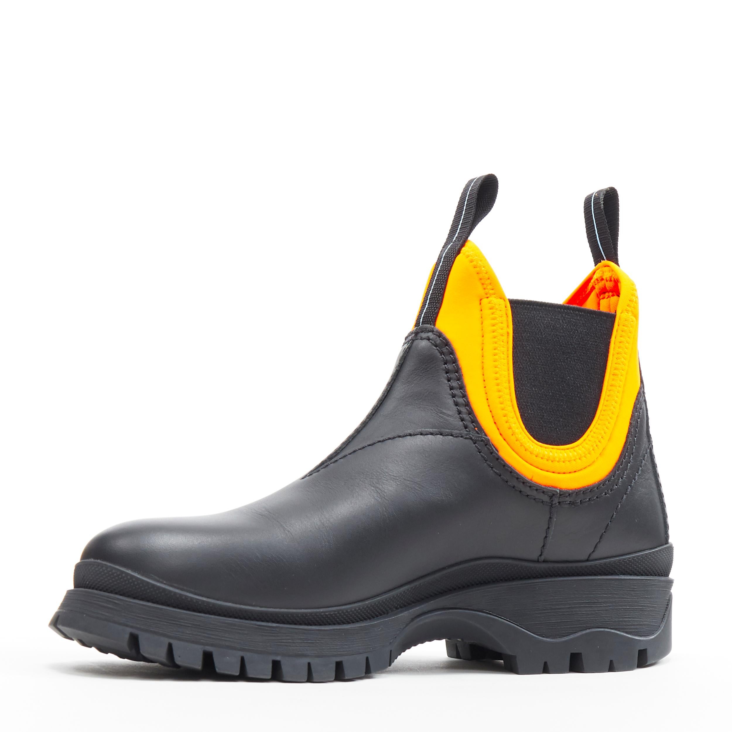new PRADA 2018 Runway neon orange neoprene black leather chelsea boot EU39.5 In New Condition In Hong Kong, NT