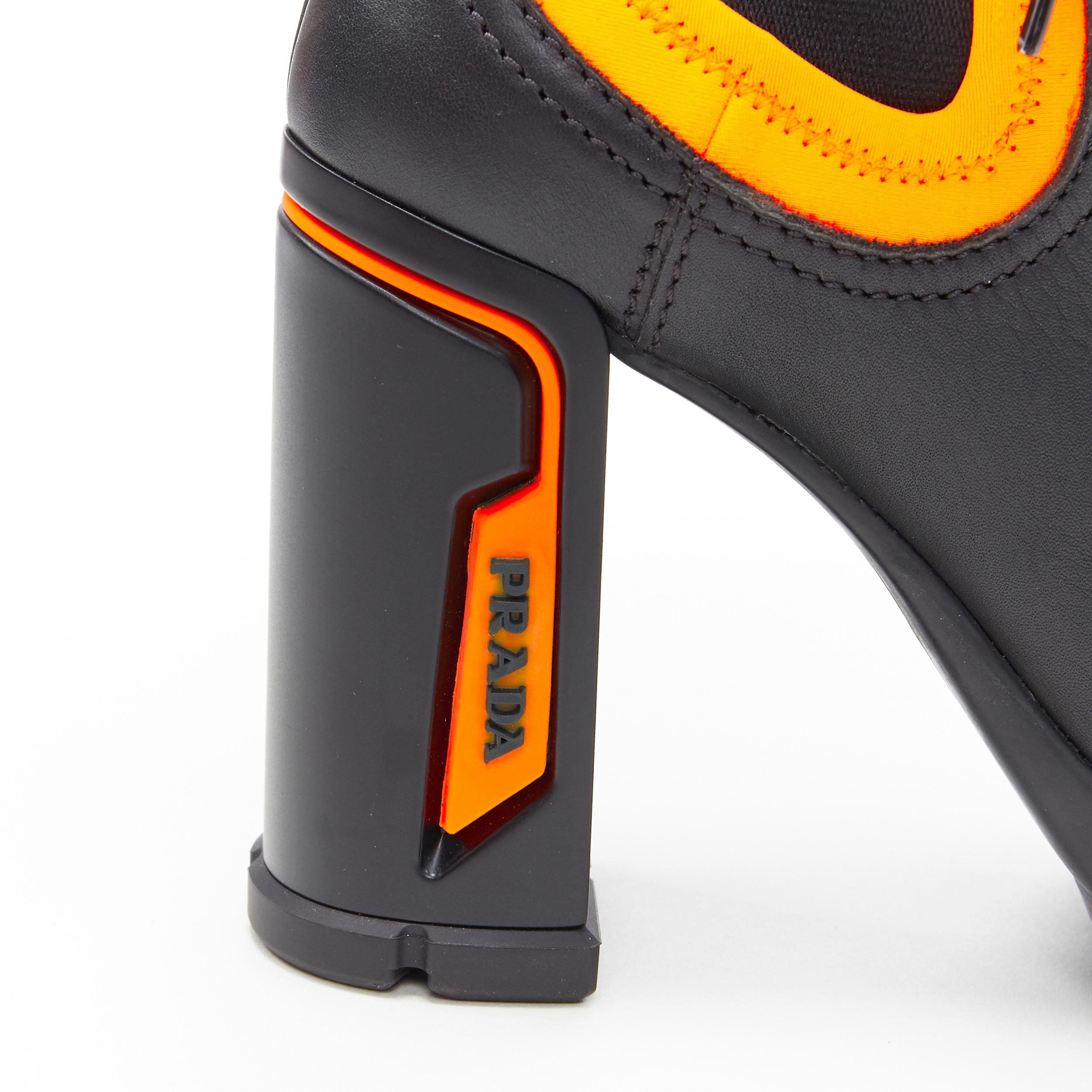new PRADA 2018 Runway neon orange neoprene lace up chunky heel ankle boot EU36 1