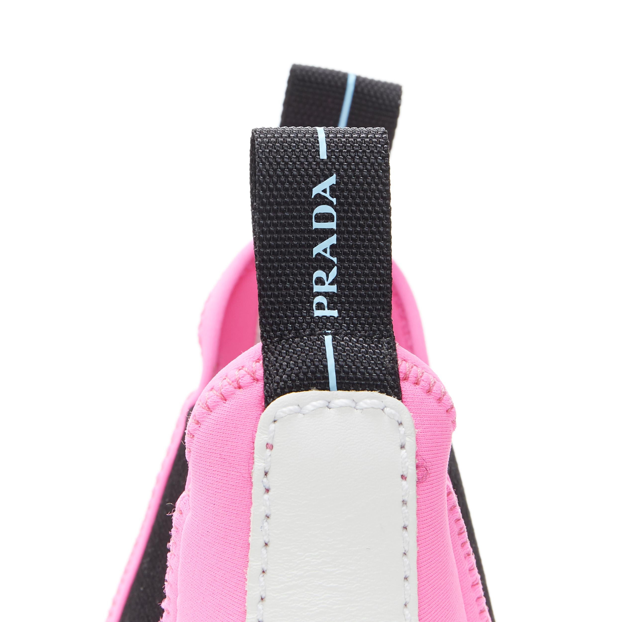 Women's new PRADA 2018 Runway neon pink neoprene white leather ankle chelsea boot EU38.5