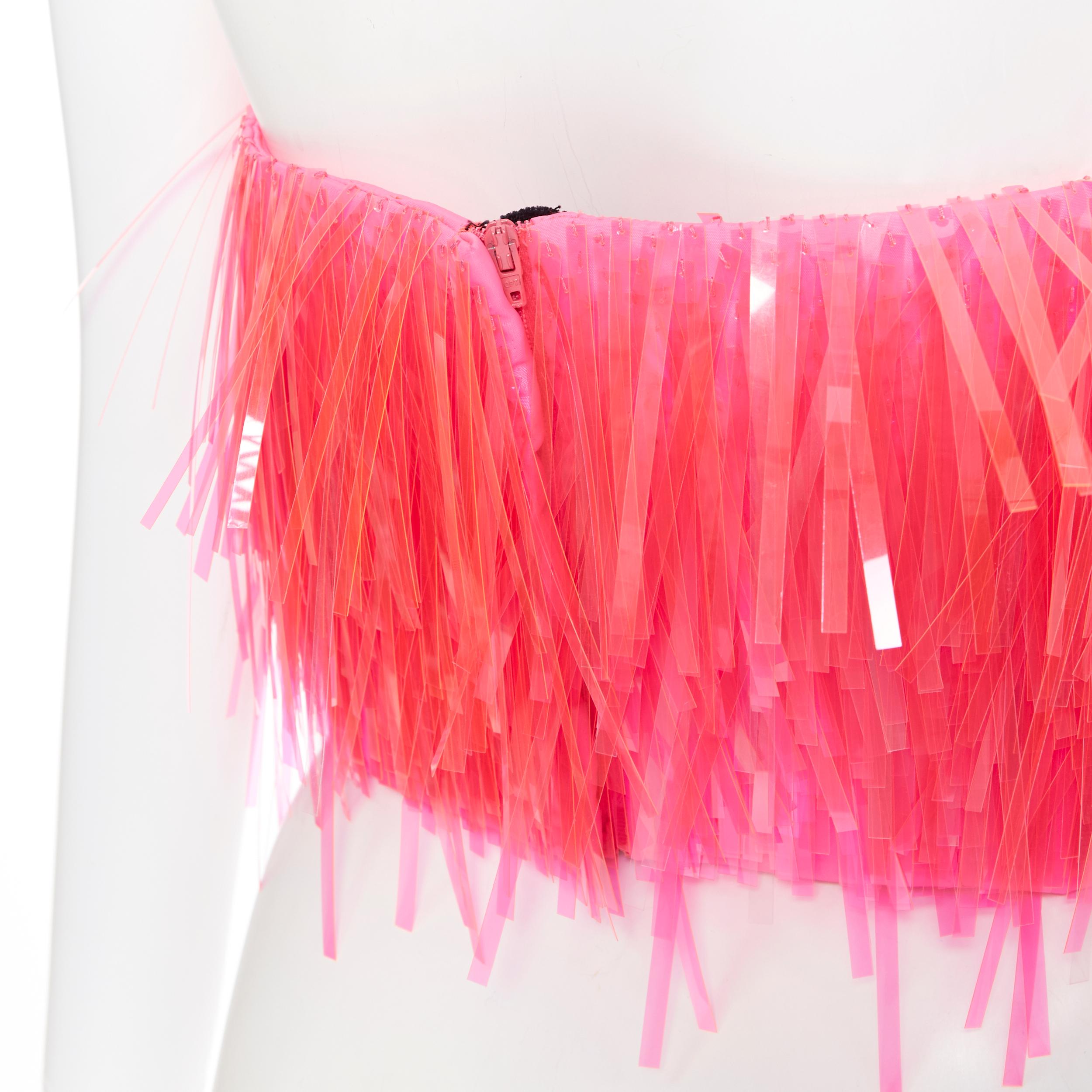 Women's new PRADA 2018 Runway rare neon pink PVC strip tassel fringe bustier top IT40 S