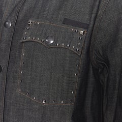 new PRADA 2018 washed grey denim silver stud embellished western over shirt M