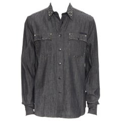 new PRADA 2018 washed grey denim silver stud embellished western over shirt M