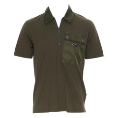 new PRADA 2019 army green cotton triangle logo plate pocket polo shirt top S