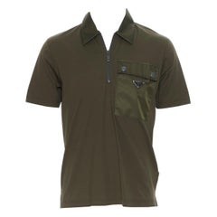 new PRADA 2019 army green cotton triangle logo plate utility pocket polo top S