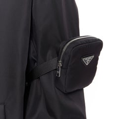 new PRADA 2019 black Nylon triangle plate arm harness bag hooded jacket XXL