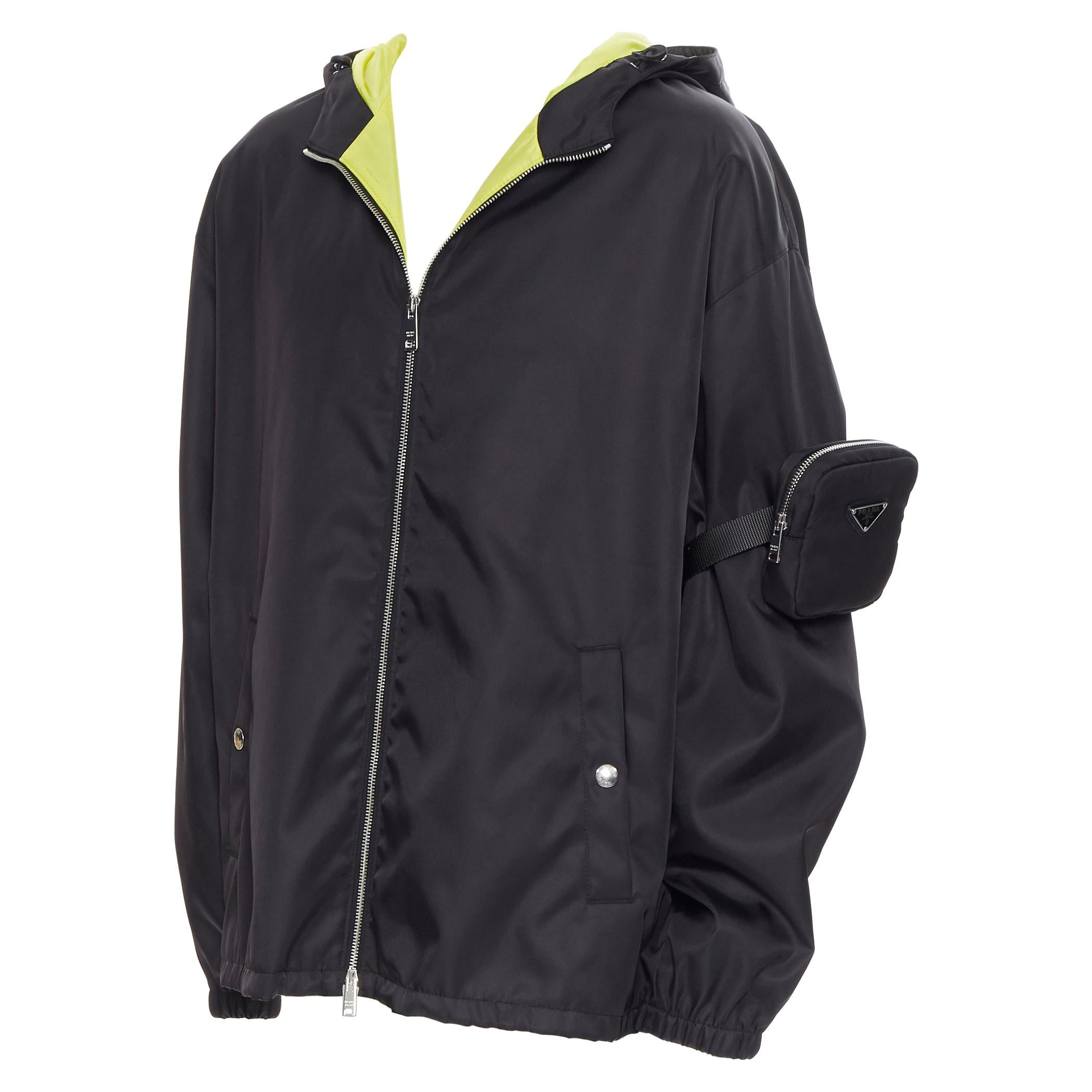 new PRADA 2019 black Nylon triangle plate arm harness bag hooded jacket XXL