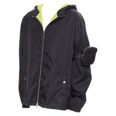 new PRADA 2019 black Nylon triangle plate arm harness bag hooded jacket XXL