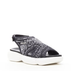 new PRADA 2019 black white intarsia knit Cloudbust chunky sneaker sandal EU36