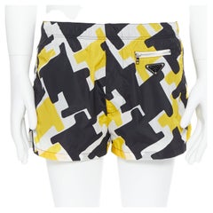 new PRADA 2019 black yellow geometric nylon print triangle logo swim shorts IT50