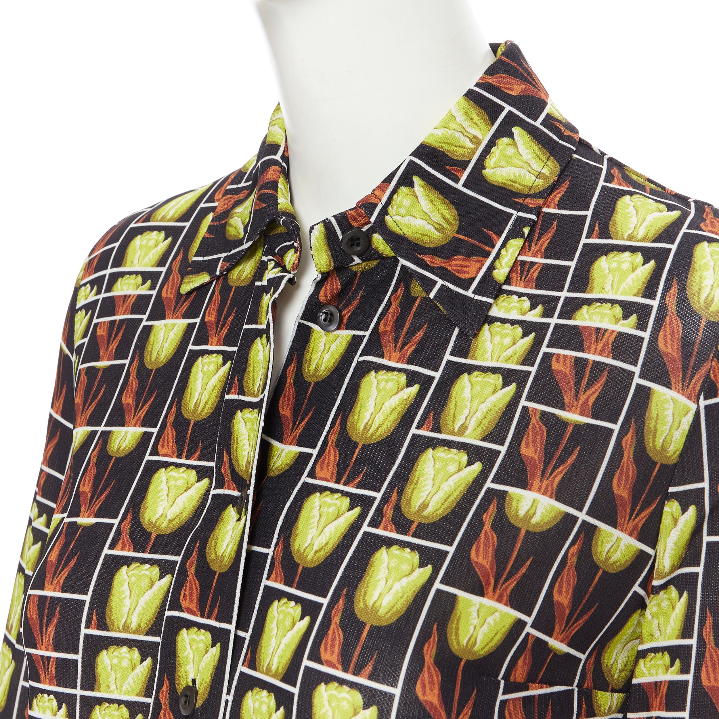 new PRADA 2019 black yellow tulip floral logo print long sleeve shirt IT38 XS In New Condition In Hong Kong, NT