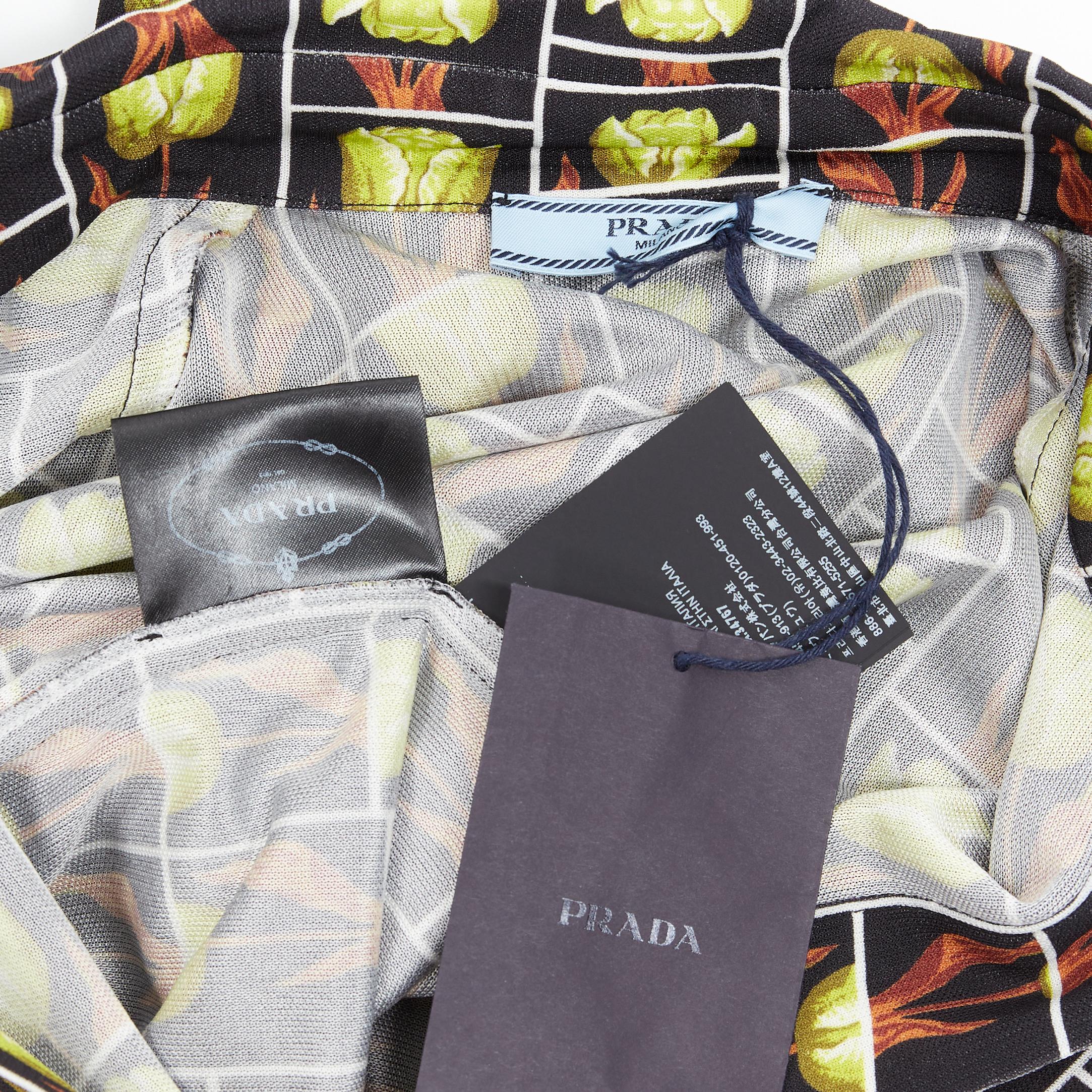 new PRADA 2019 black yellow tulip floral logo print long sleeve shirt IT38 XS 1