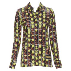 new PRADA 2019 black yellow tulip floral logo print long sleeve shirt IT38 XS