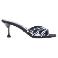 new PRADA 2019 blue crystal rhinestone strappy open toe heel sandal mule EU38