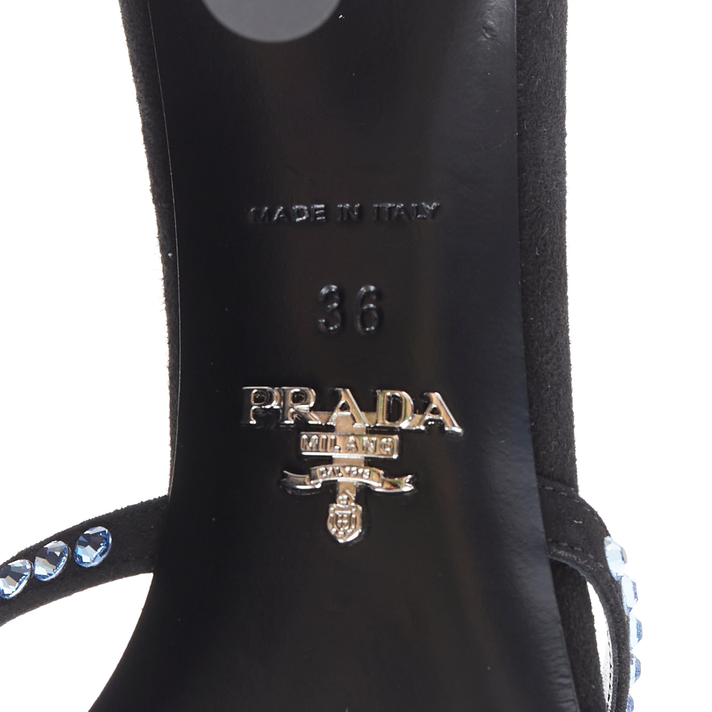 new PRADA 2019 blue crystal rhinestone strappy open toe heel sandal shoe EU36 For Sale 2