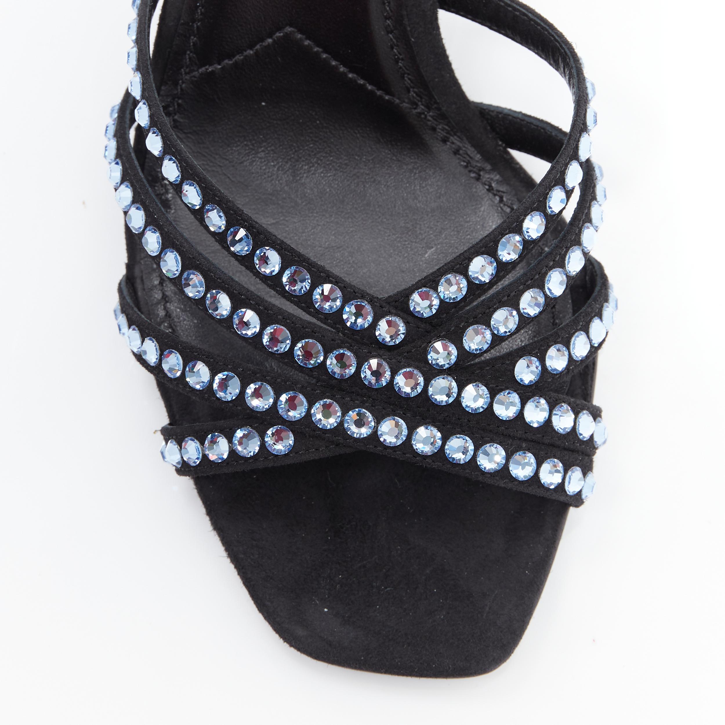 new PRADA 2019 blue crystal rhinestone strappy open toe heel sandal shoe EU36 In New Condition For Sale In Hong Kong, NT