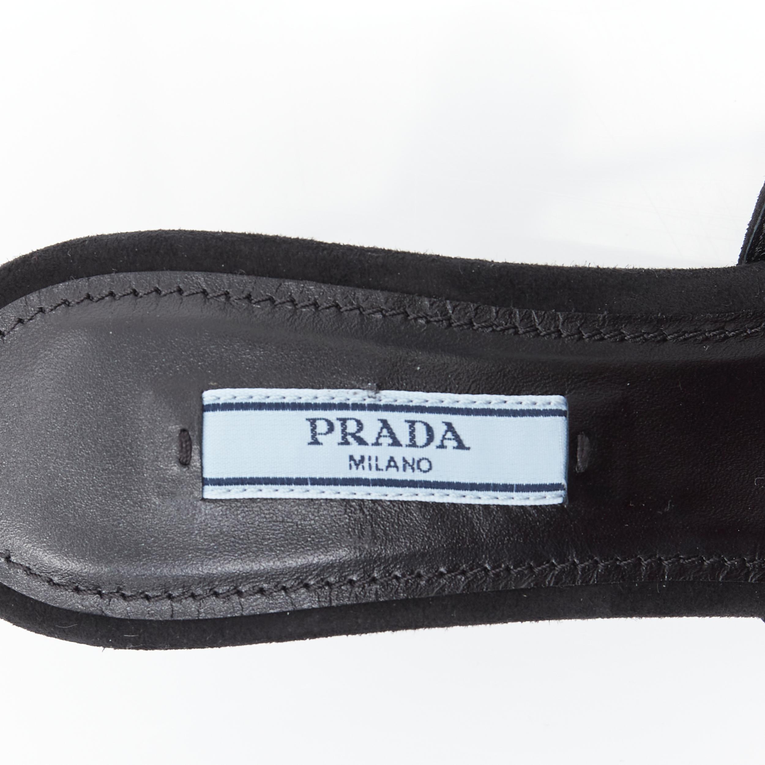 Women's new PRADA 2019 blue crystal rhinestone strappy open toe heel sandal shoe EU36 For Sale